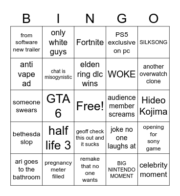 GAME AWARDS 2024 Bingo Card