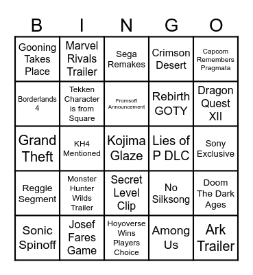 Geoff Keighly Awards Bingo Card