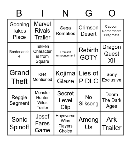 Geoff Keighly Awards Bingo Card