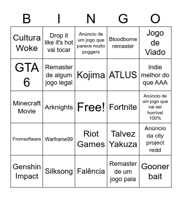 Game Awards 2024 Bingo Card