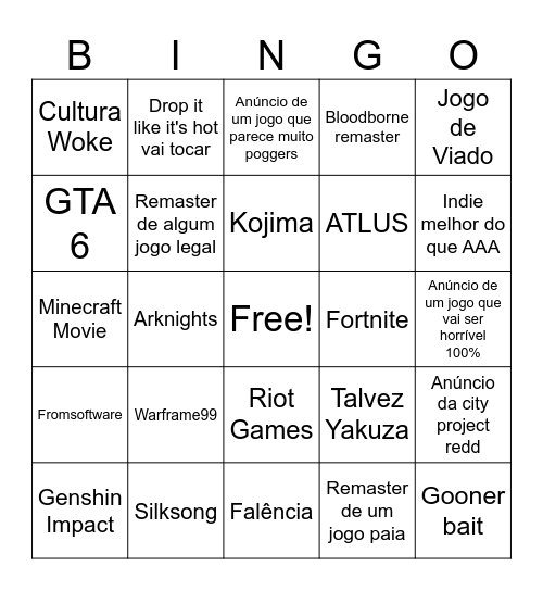 Game Awards 2024 Bingo Card