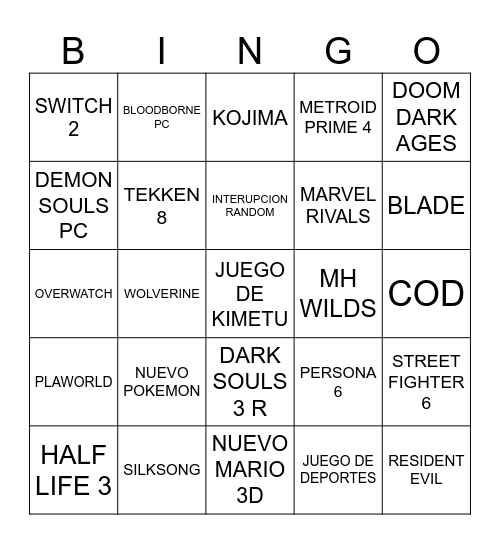 TGA 2024 Bingo Card