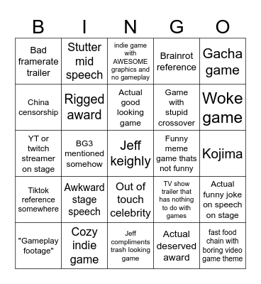 Game Awards 2024 Bingo Card