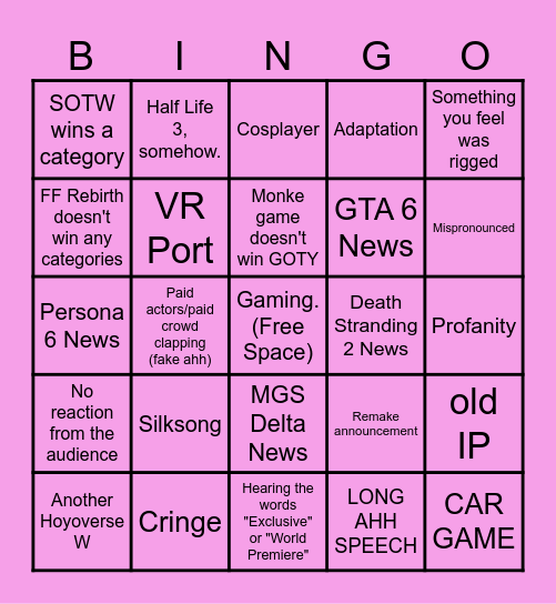 TGA BINGO Card