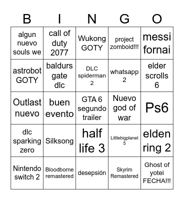 Game awards Bingo Card