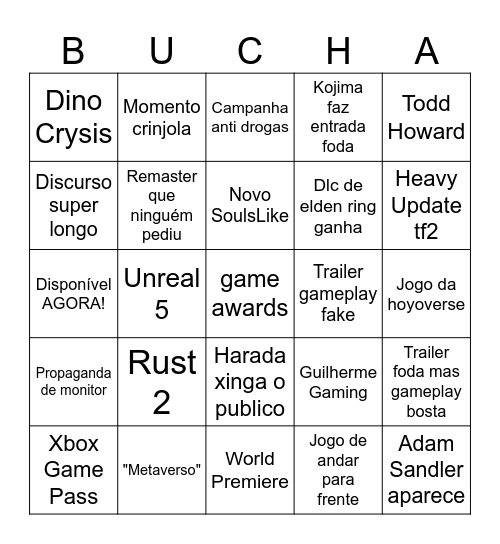 buxa awards 2014 Bingo Card