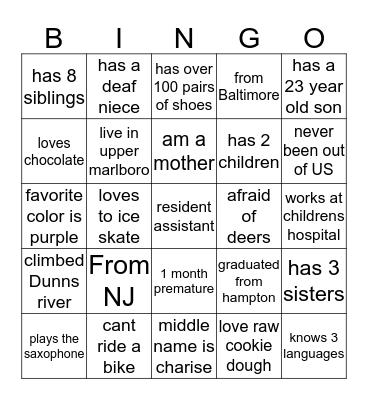 GETTING TO KNOW YOU! Bingo Card