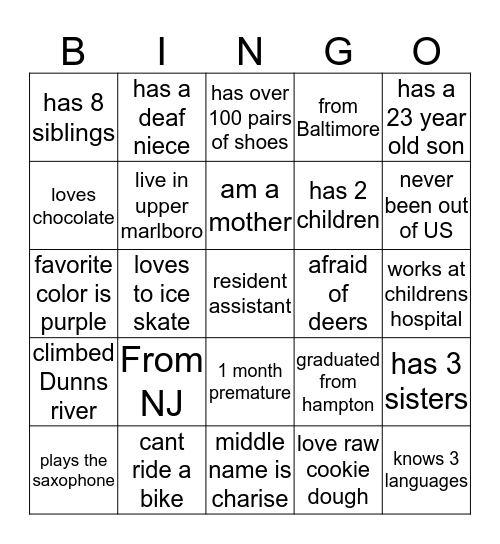 GETTING TO KNOW YOU! Bingo Card