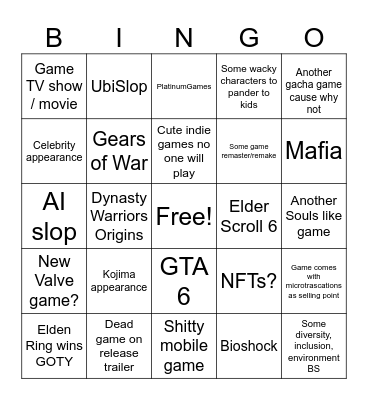 Ultimate Game Awards Slop Bingo Card