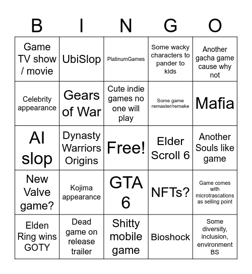 Ultimate Game Awards Slop Bingo Card