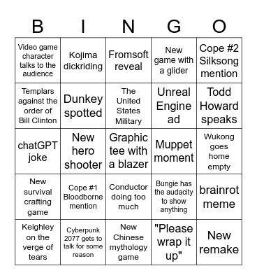 The Awards Bingo Card