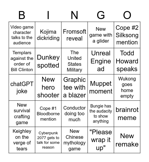 The Awards Bingo Card