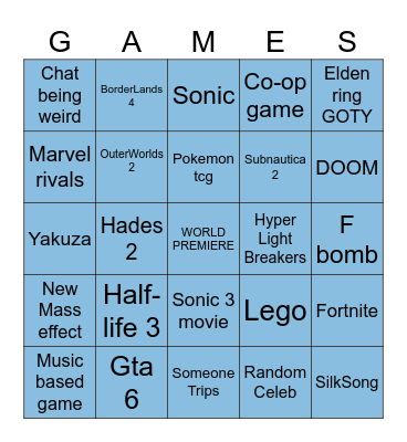 2024 Game Awards Bingo Card