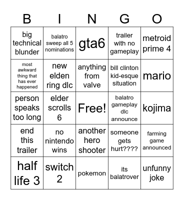 GAME AWARDS Bingo Card