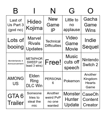 GAME AWARDS Bingo Card