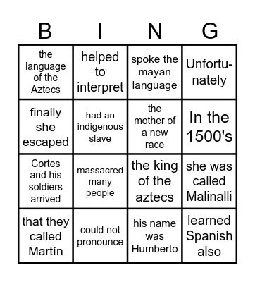 La leyenda de Malinalli- ¡BING! Bingo Card