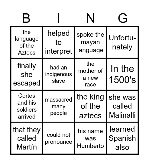 La leyenda de Malinalli- ¡BING! Bingo Card