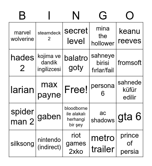 gameawards Bingo Card
