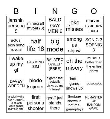 GAME AWARDS Bingo Card