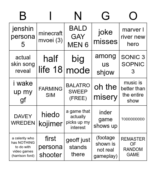 GAME AWARDS Bingo Card