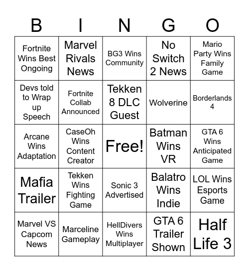 Untitled Bingo Card