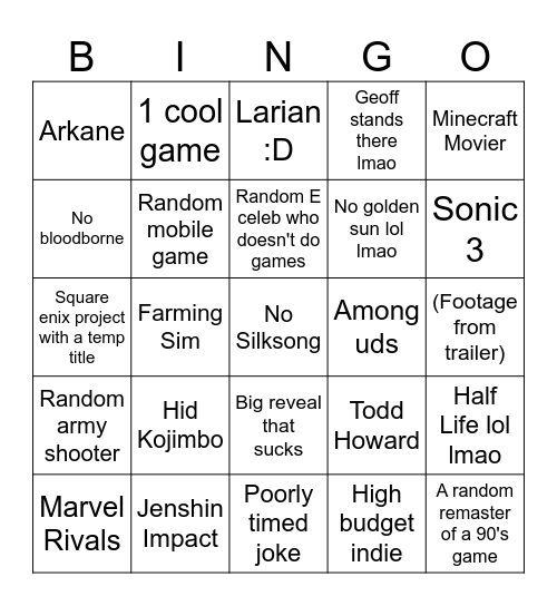 Untitled Bingo Card