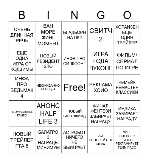 THE GAME AWARDS OLESHA Bingo Card