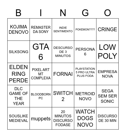 THE GAME FODASE 2024 Bingo Card