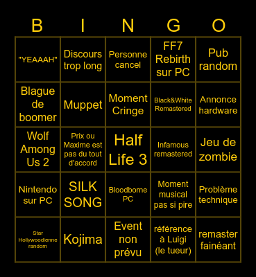 BINGO GAME AWARDS 2024 Bingo Card