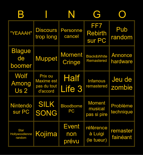 BINGO GAME AWARDS 2024 Bingo Card