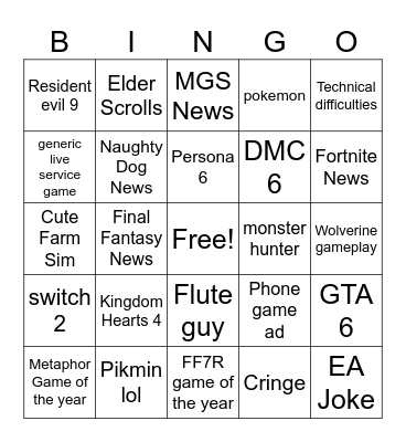 GAME AWARDS Bingo Card