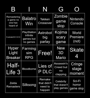 Game Awards 2024 Bingo Card