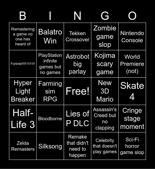 Game Awards 2024 Bingo Card