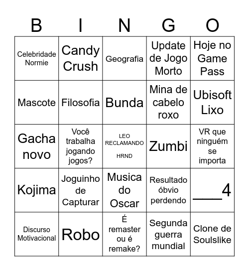 TGA (To Gozando Alto) Bingo Card