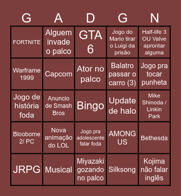 TGA GOIABADA Bingo Card