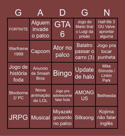 TGA GOIABADA Bingo Card