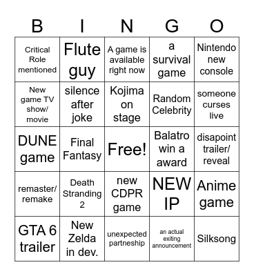 T G A - 2024 Bingo Card
