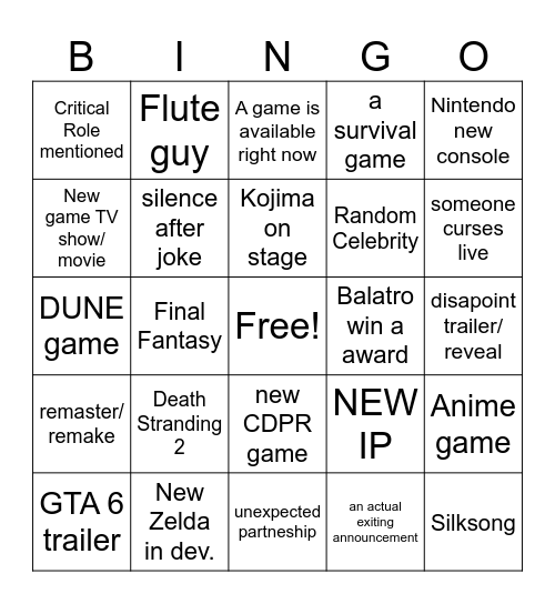 T G A - 2024 Bingo Card