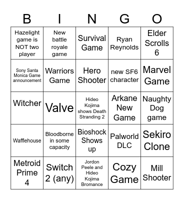 Game Awards 2024 Dorito Pope Worship Party Bingo Card