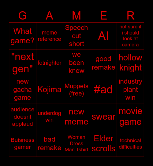 Gamer bingo Card