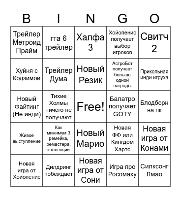 GOTY 2024 Bingo Card