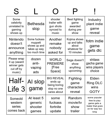 SLOP Awards Bingo Card