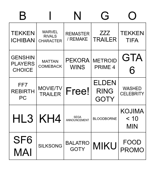 Untitled Bingo Card
