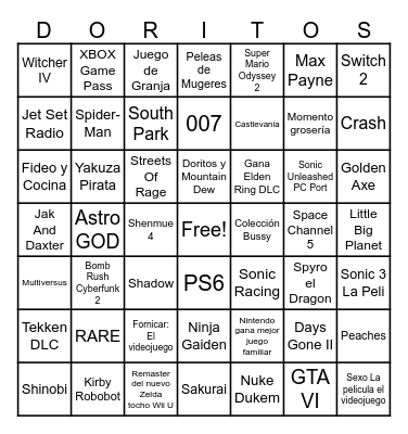 Dorito Awards Bingo Card