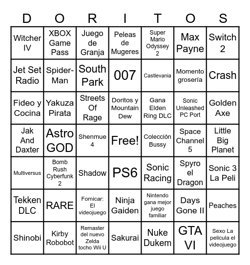 Dorito Awards Bingo Card