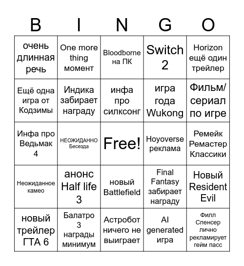 TGA 2024 Bingo Card