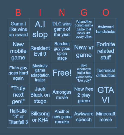 Game awards 2024 Bingo Card