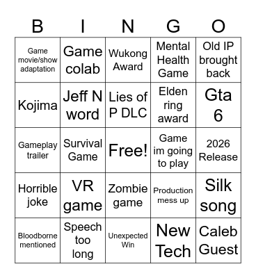 2024 Game Awards Bingo Card