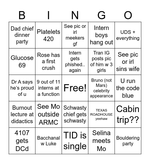 INTERN BINGO Card