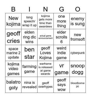 Geoff bingo Card